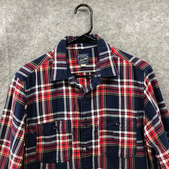 J. Crew Flannel Shirt Mens M Red Blue Tartan Plaid Long Sleeve Cotton Regular - Picture 3 of 8